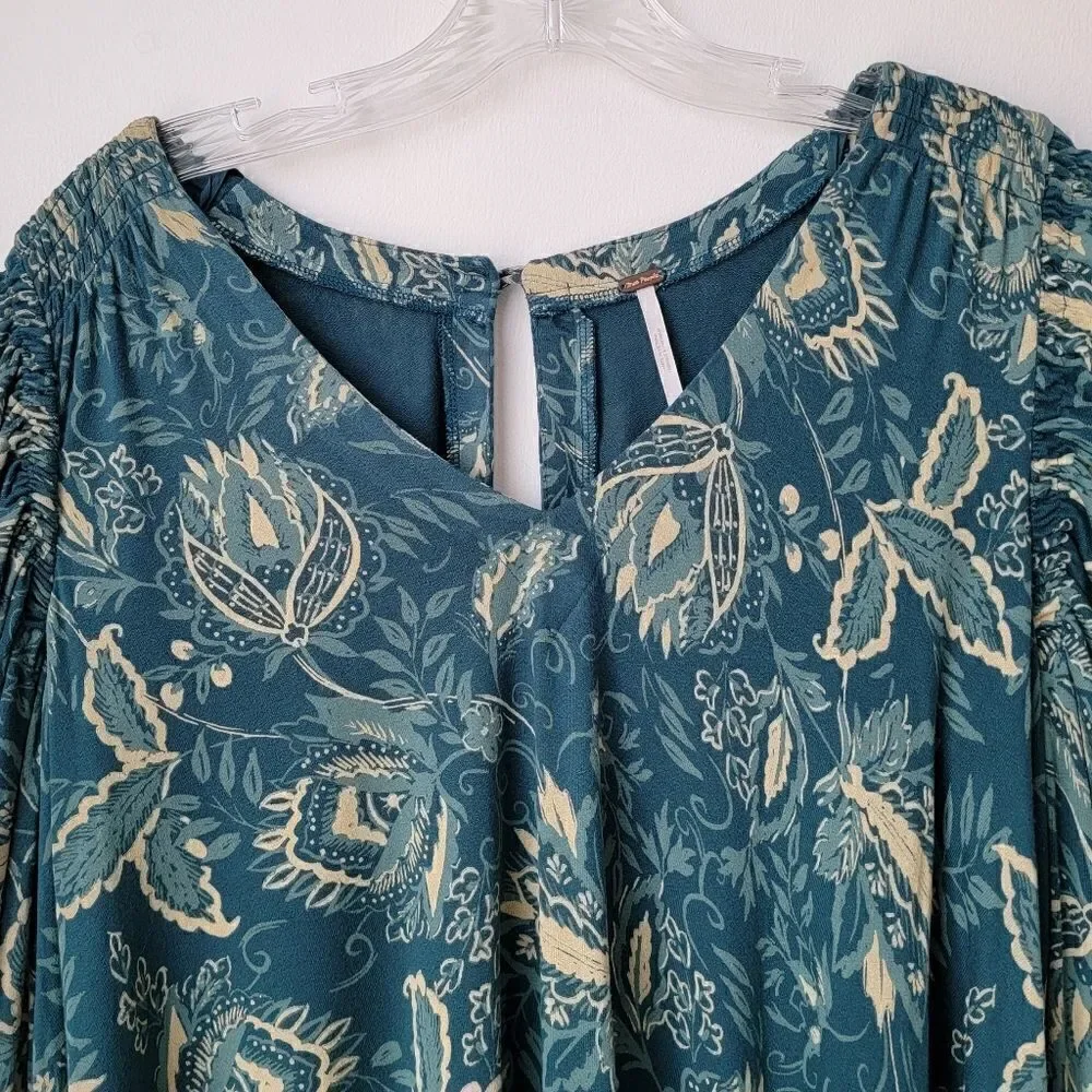 FREE PEOPLE Hello Lover Tunic Dress Top Dusty Indigo Combo Blouse Dress Size S